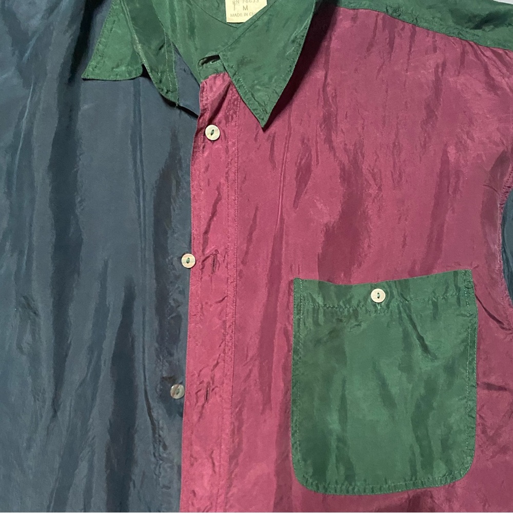 Vintage silk plum deep green and blue button down